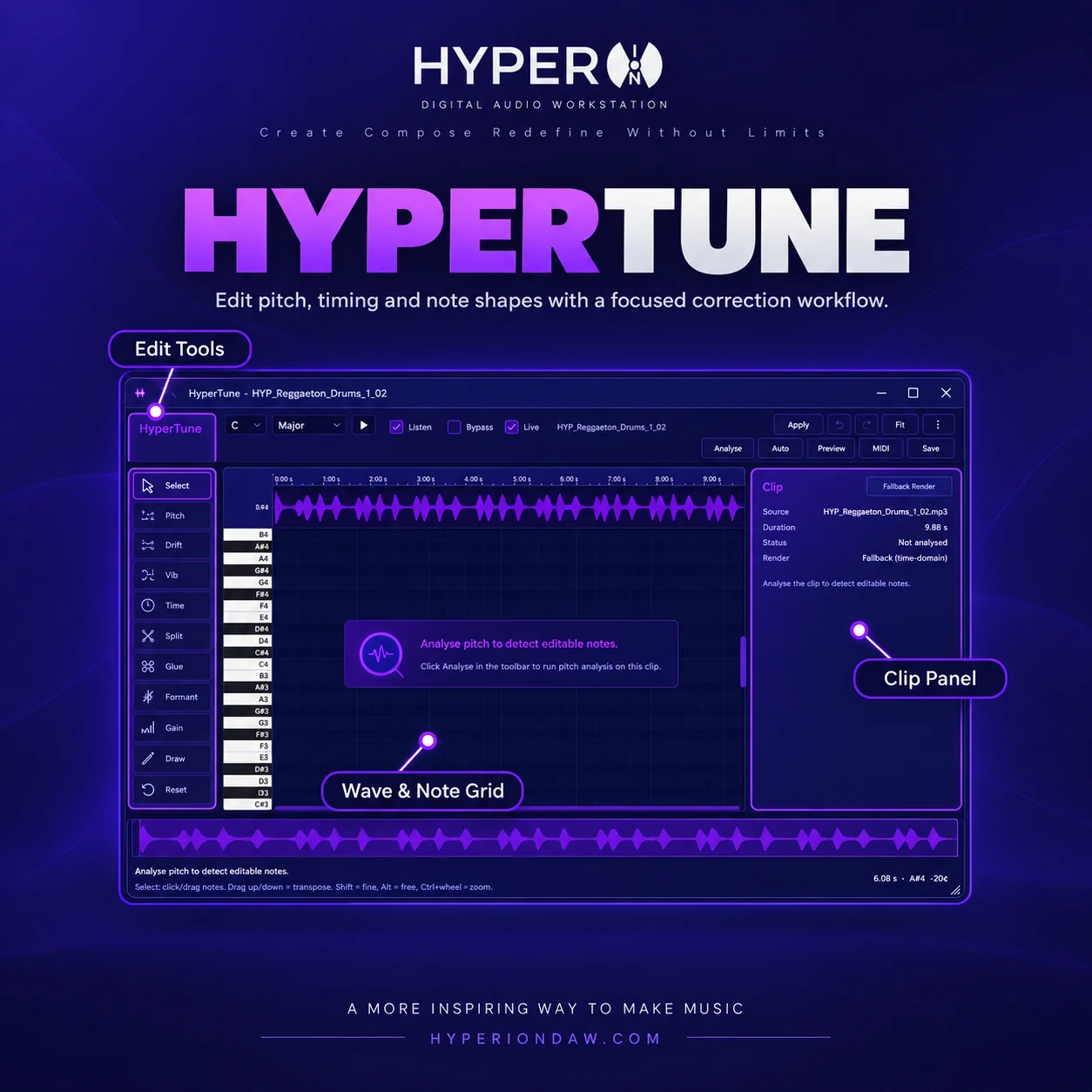 HyperION DAW HyperTune Vocal Editor